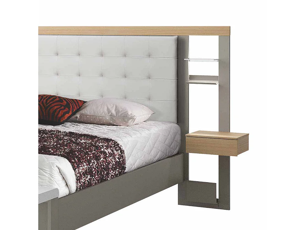 Designerbett in Weiß Grau Metall LED Beleuchtung