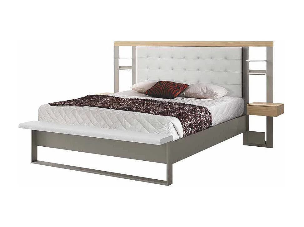 Designerbett in Weiß Grau Metall LED Beleuchtung