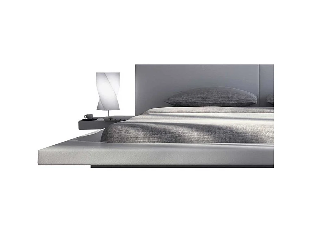 Flaches Bett in Weiß Kunstleder LED Beleuchtung