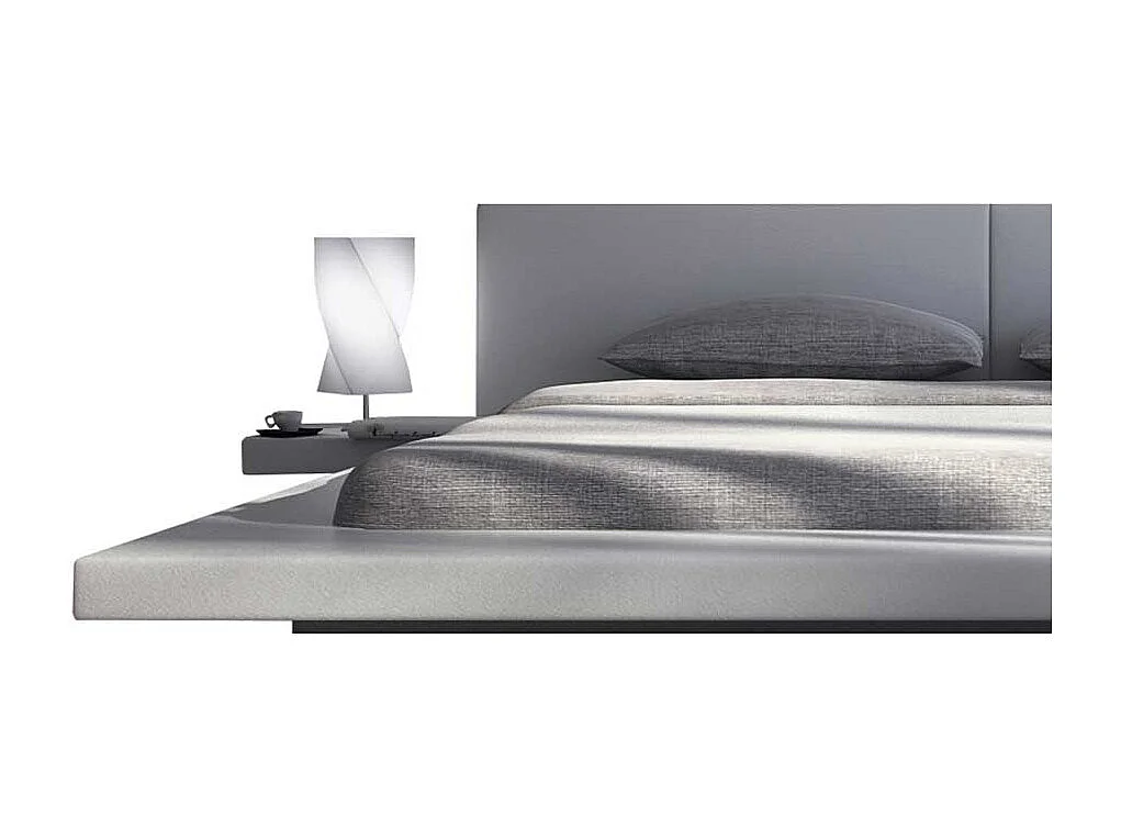 Flaches Bett in Weiß Kunstleder LED Beleuchtung