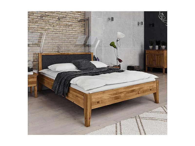 Bett aus Wildeiche Massivholz Kunstleder Kopfteil in Anthrazit