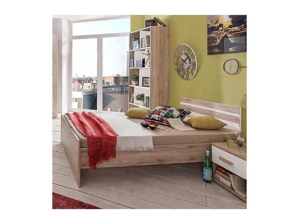 Jugendzimmerbett Made in Germany Eiche San Remo und Weiß
