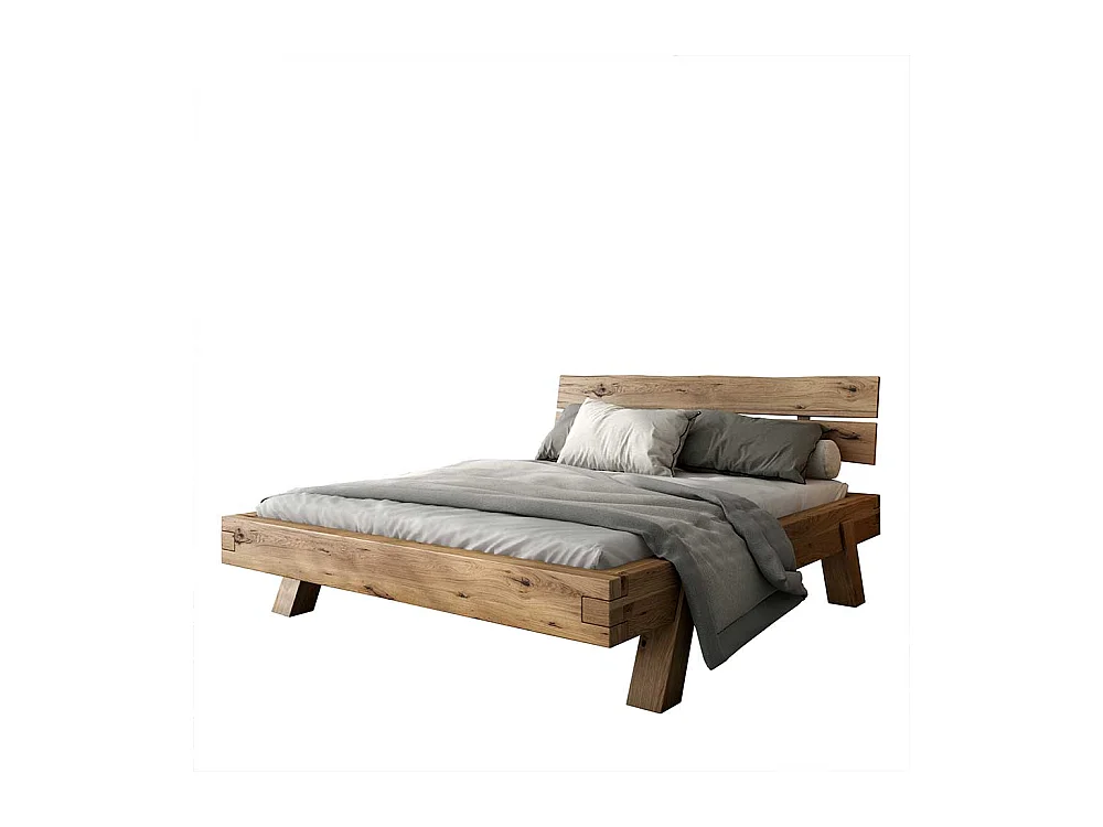 Balken Doppelbett aus Asteiche Massivholz 38 cm Einstiegshöhe