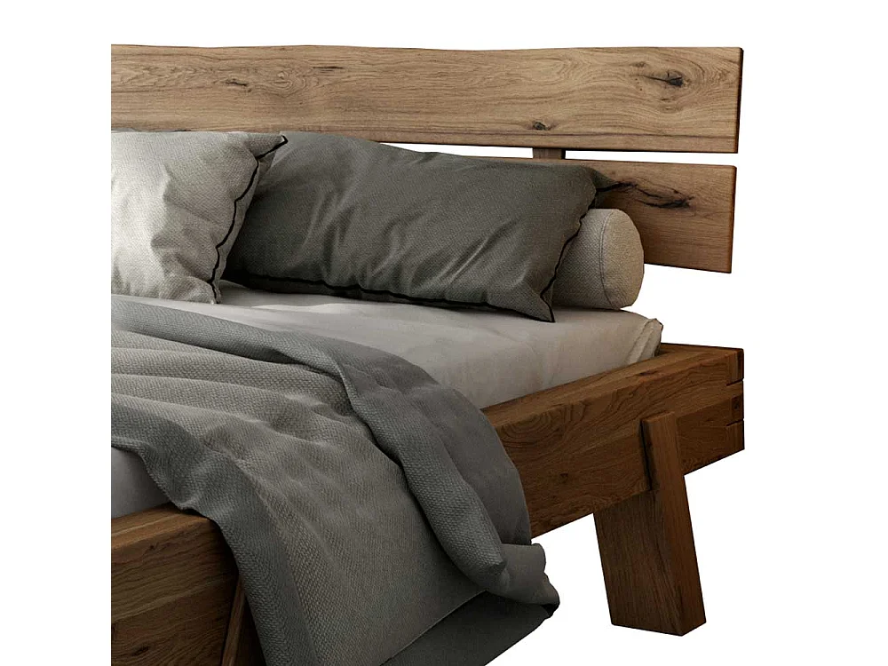 Balken Doppelbett aus Asteiche Massivholz 38 cm Einstiegshöhe