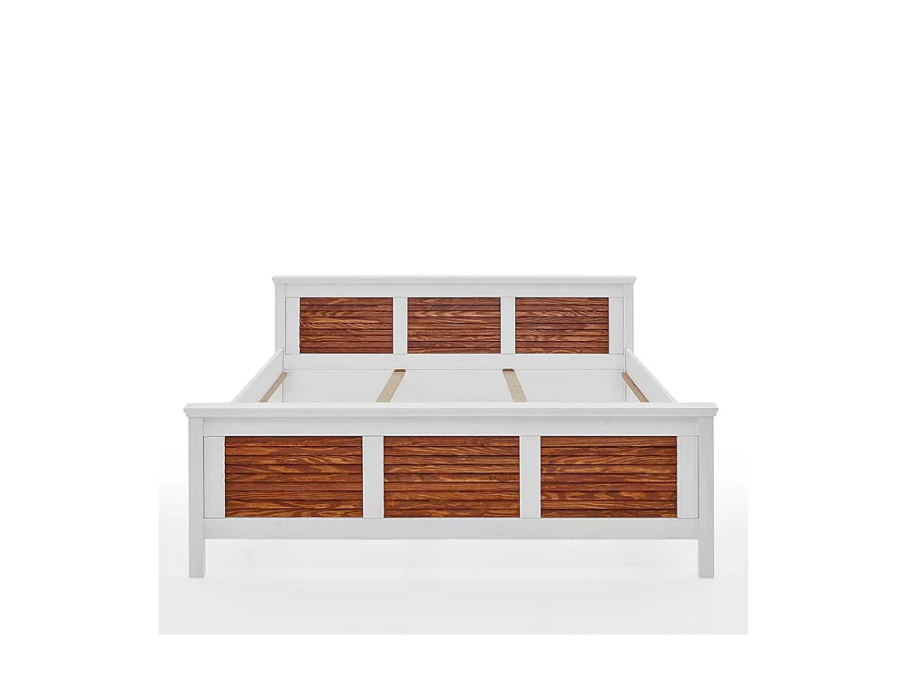 Landhaus Bett Kiefer in Weiß & Bernsteinfarben 53 cm Einstiegshöhe