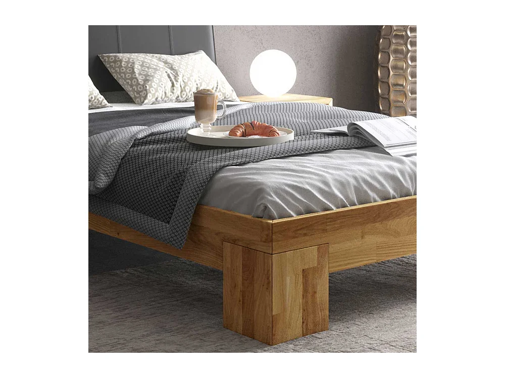 Doppelbett mit Konsolen in Eiche und Schwarz Massivholz (dreiteilig)