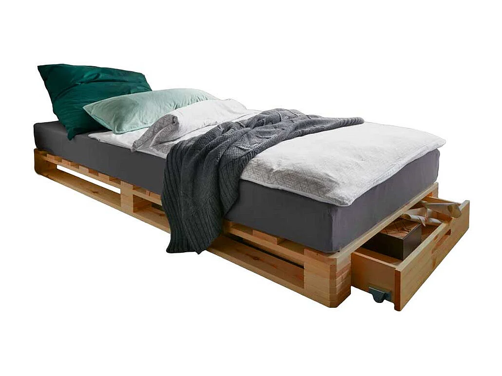 Kiefer Palettenbett mit 14 cm Einstiegshöhe Bettkasten