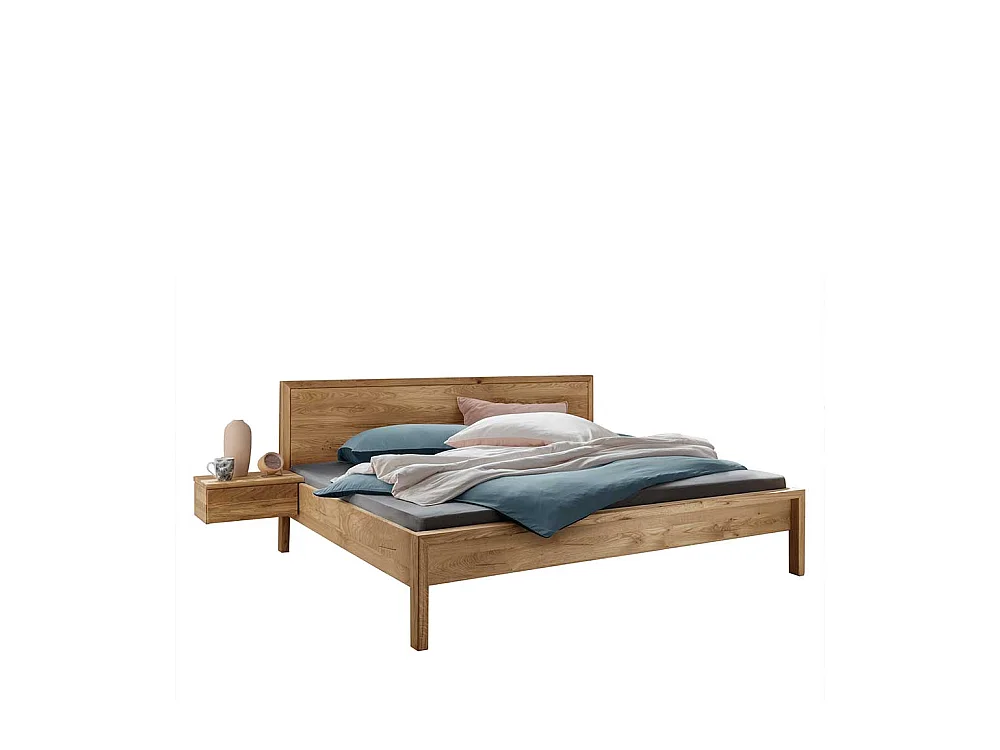 Wildeiche massiv Bett 140x200 in modernem Design 90 cm hoch