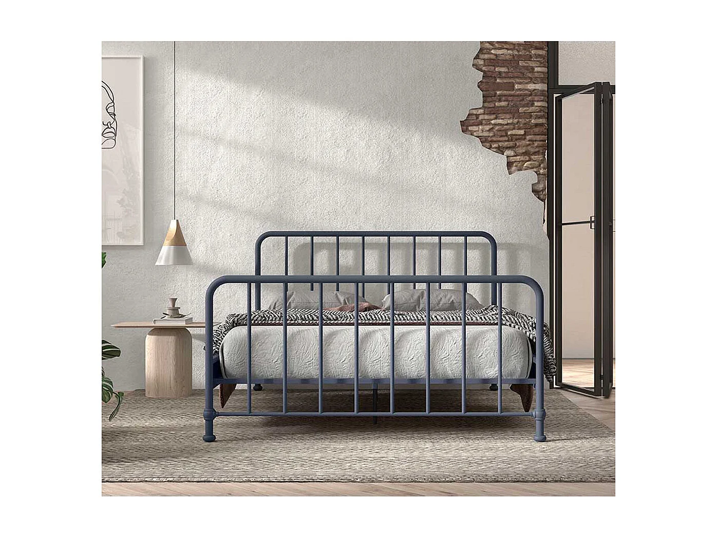 Metallrahmen Bett in Blau pulverbeschichtet