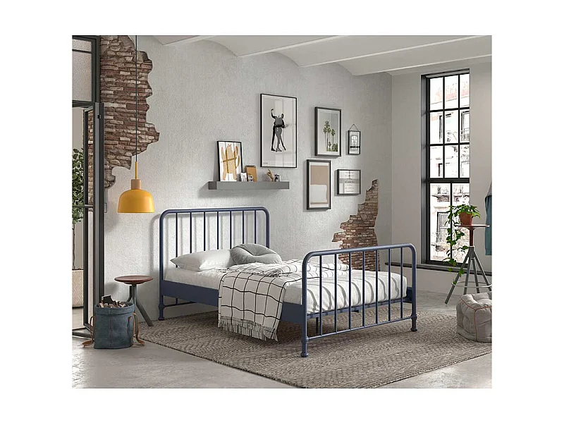 Metallrahmen Bett in Blau pulverbeschichtet