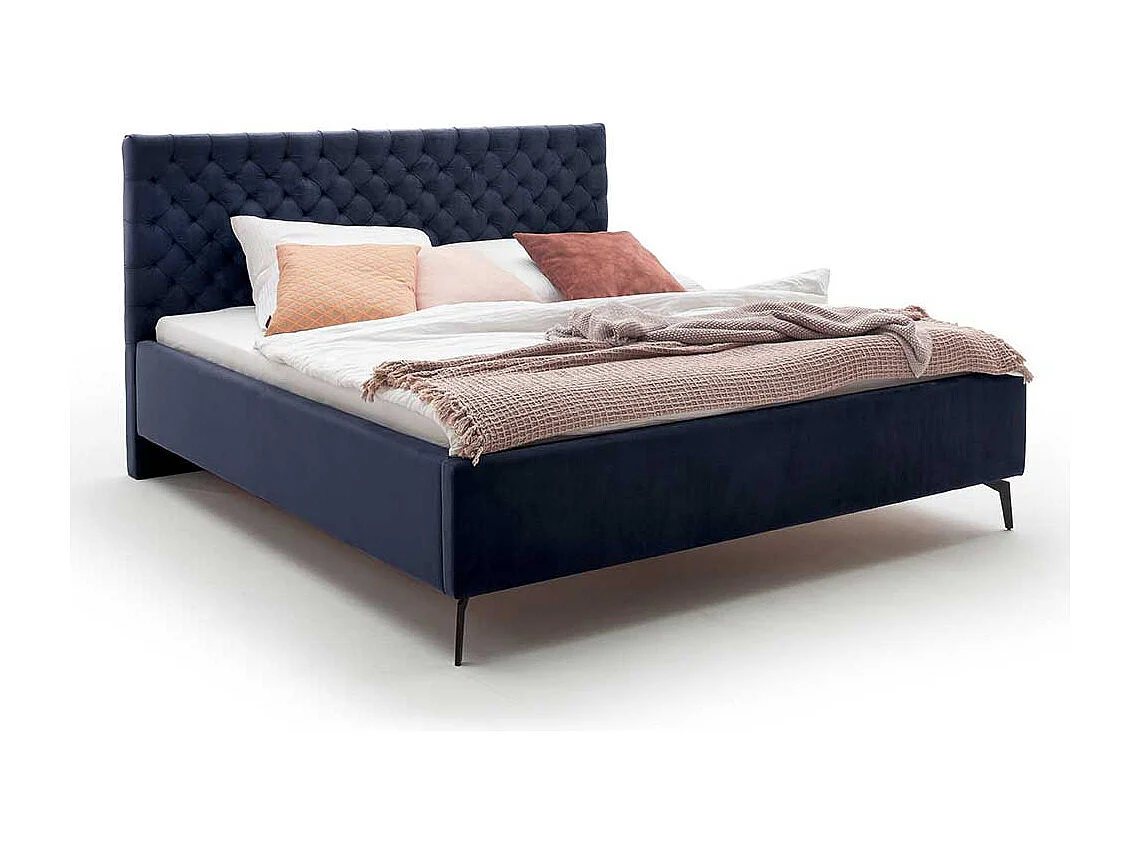 Polsterbett mit Lattenrosten und Bettkasten Dunkelblau