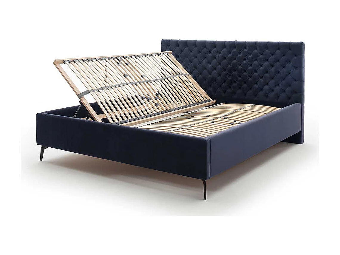 Polsterbett mit Lattenrosten und Bettkasten Dunkelblau