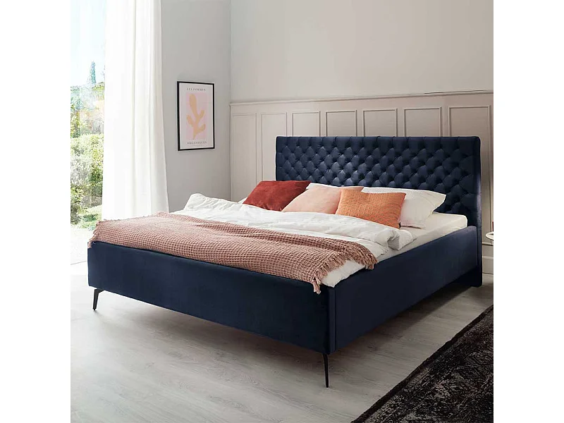 Polsterbett mit Lattenrosten und Bettkasten Dunkelblau