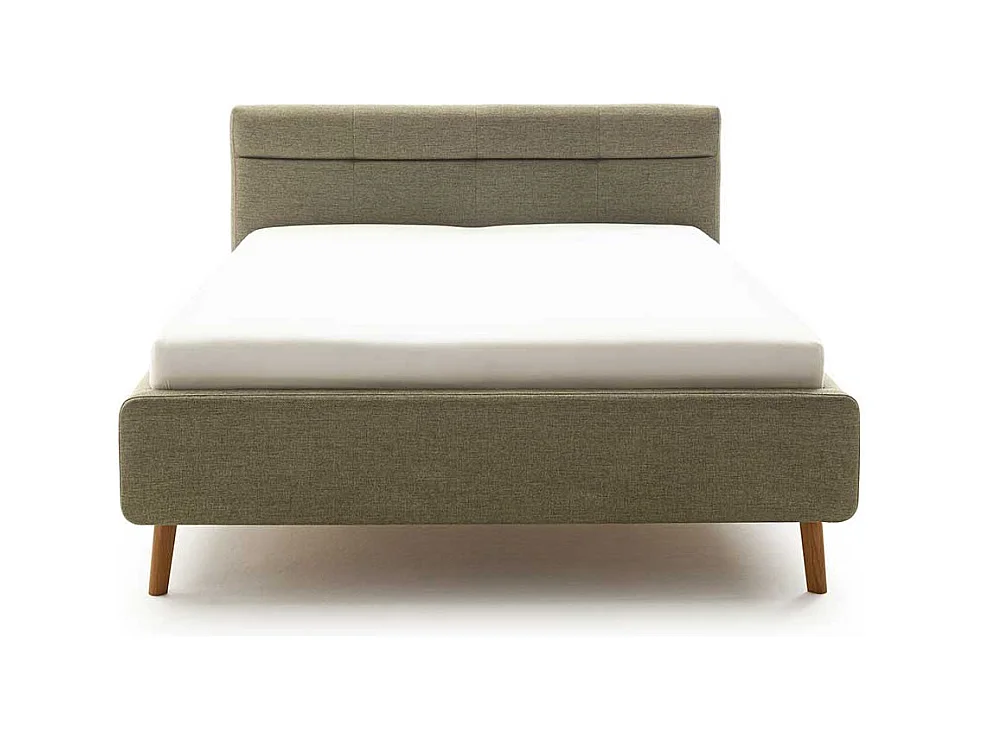 Skandi Polster Doppelbett in Grün Vierfußgestell aus Eiche