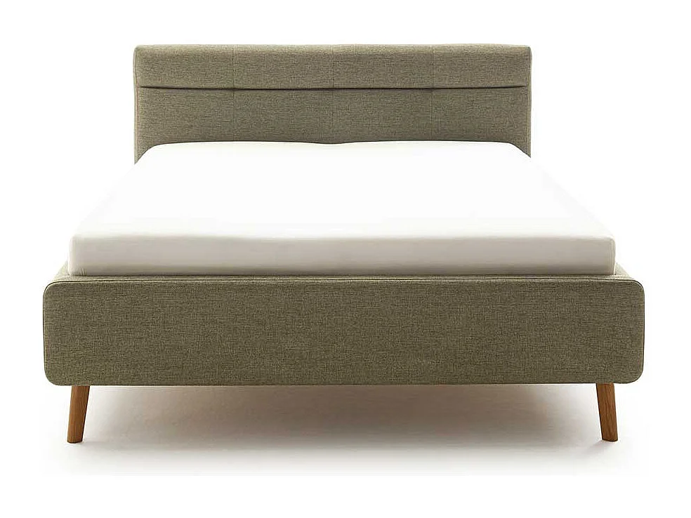 Skandi Polster Doppelbett in Grün Vierfußgestell aus Eiche