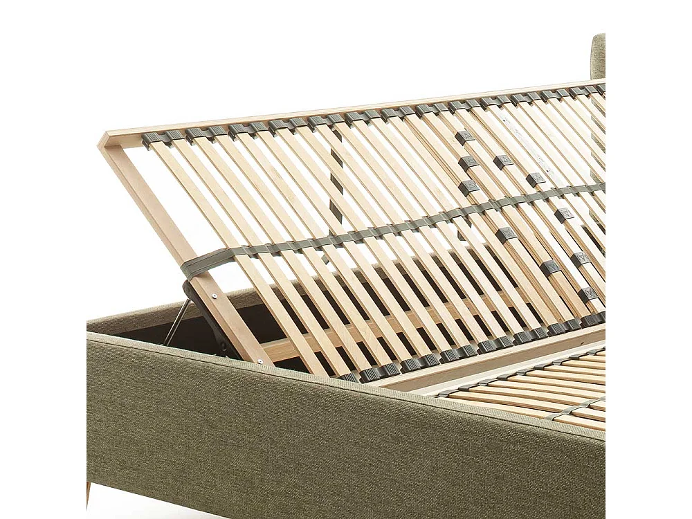 Skandi Polster Doppelbett in Grün Vierfußgestell aus Eiche