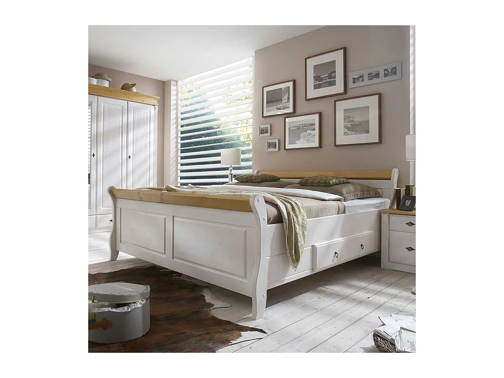 Doppelbett in Weiß Kiefer teilmassiv