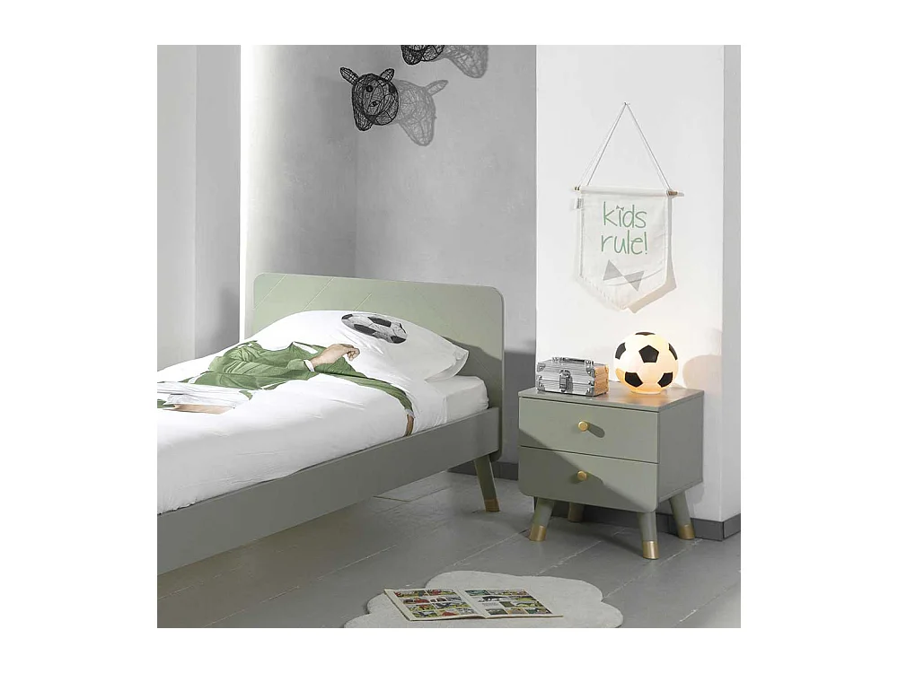 Jugendzimmerbett in Graugrün und Goldfarben Nachtkonsole (zweiteilig)