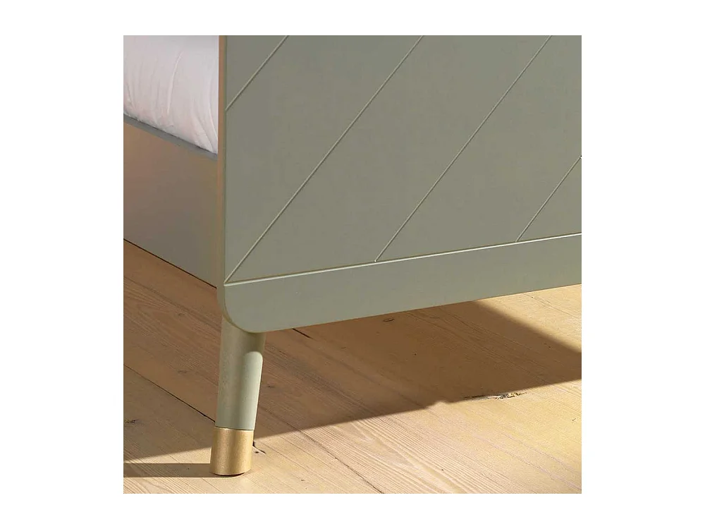 Jugendzimmerbett in Graugrün und Goldfarben Nachtkonsole (zweiteilig)