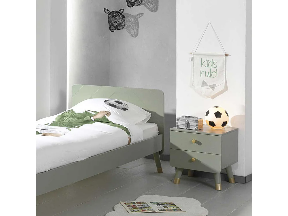 Jugendzimmerbett in Graugrün und Goldfarben Nachtkonsole (zweiteilig)