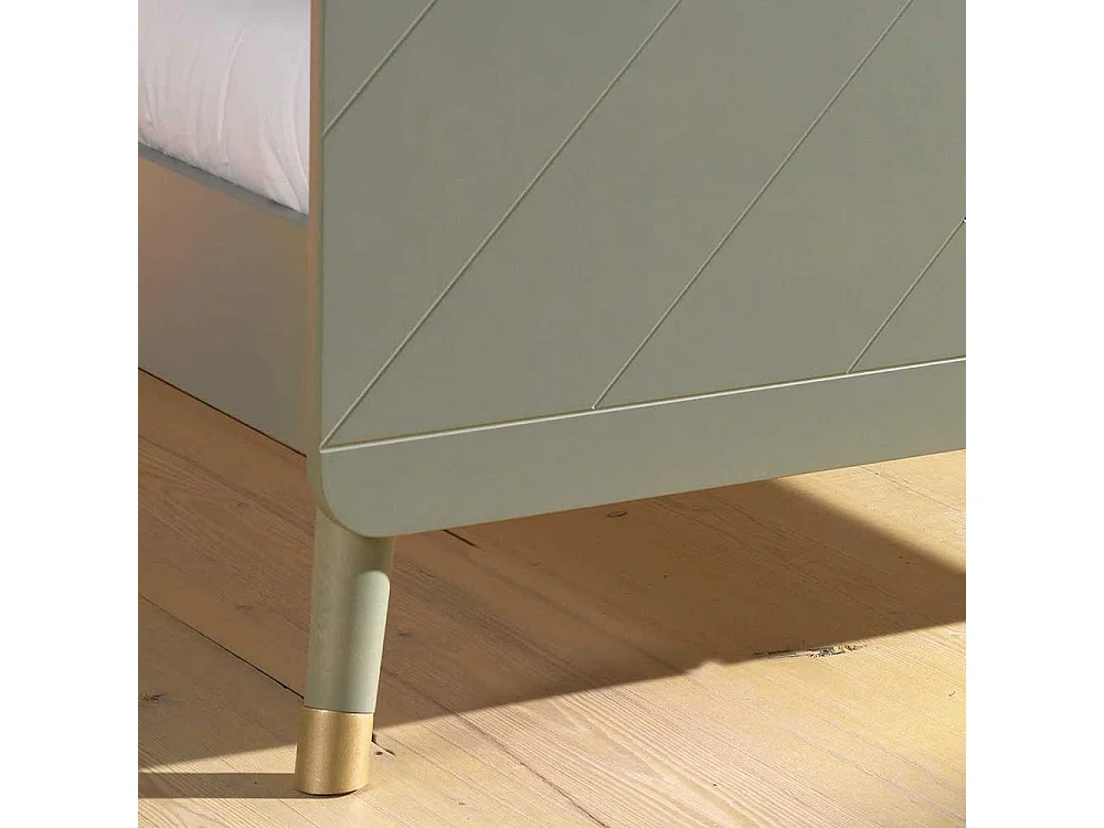 Jugendzimmerbett in Graugrün und Goldfarben Nachtkonsole (zweiteilig)