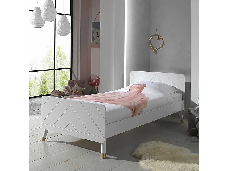 Bett für Jugendzimmer Weiß und Goldfarben