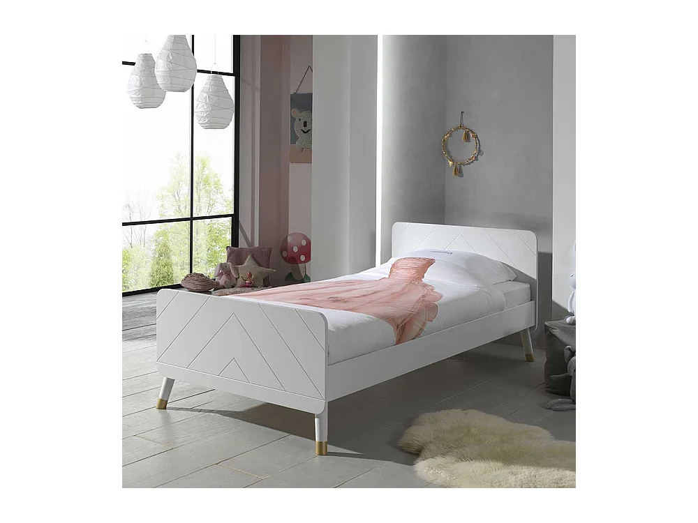 Bett für Jugendzimmer Weiß und Goldfarben