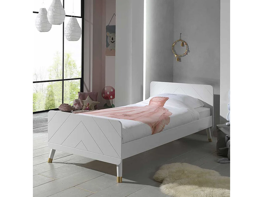 Bett für Jugendzimmer Weiß und Goldfarben