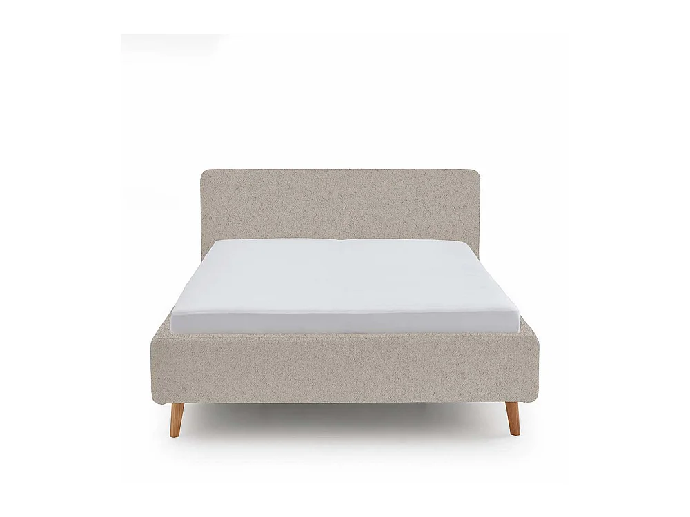 Stoffbett mit Lattenrost in Beige und Eiche inklusive Bettkasten