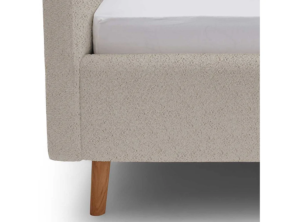 Stoffbett mit Lattenrost in Beige und Eiche inklusive Bettkasten