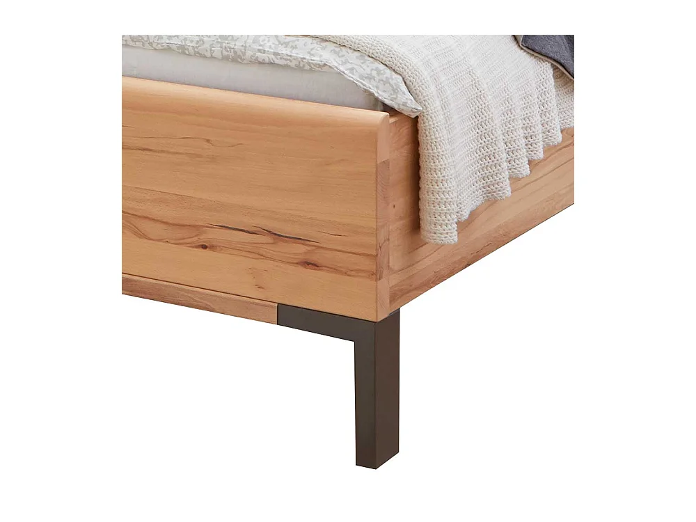 Komfortbett aus Astkernbuche teilmassiv Kunstleder Kopfteil in Beige