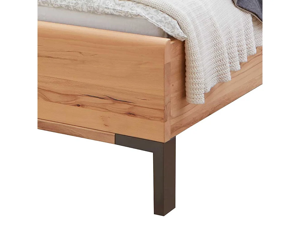 Komfortbett aus Astkernbuche teilmassiv Kunstleder Kopfteil in Beige