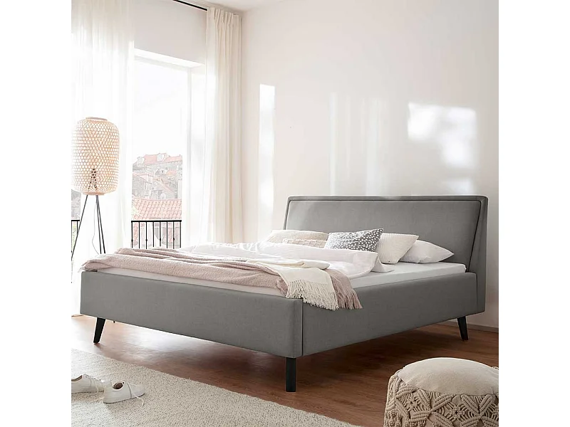 Skandi Polsterbett in Hellgrau 105 cm hohes Kopfteil