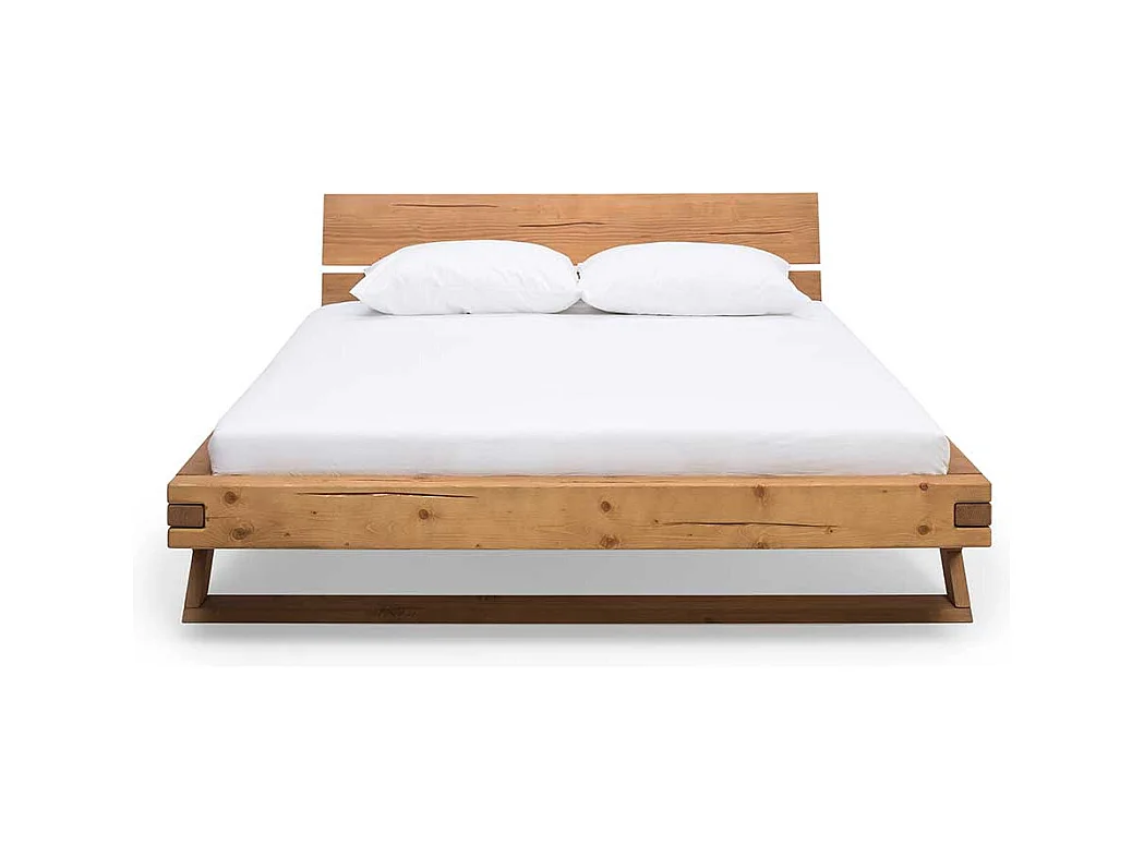 Balken Massivholzbett aus Fichte geölt Kufenfüßen