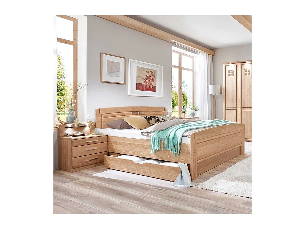 Ehebett aus Eiche teilmassiv LED Beleuchtung (dreiteilig)