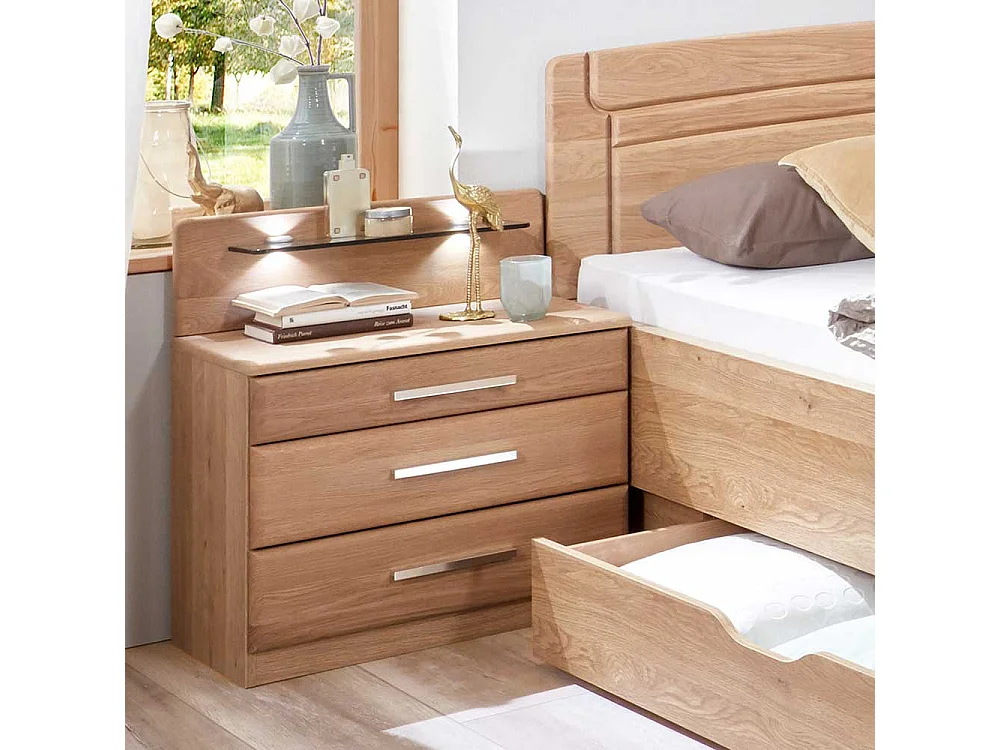 Ehebett aus Eiche teilmassiv LED Beleuchtung (dreiteilig)