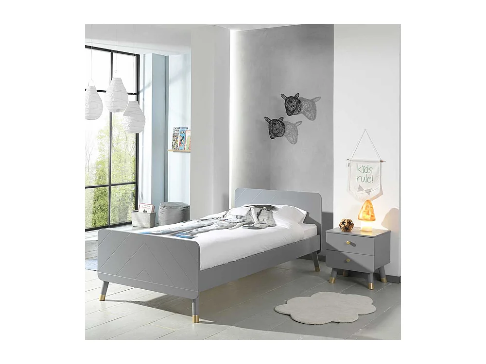 Jugendzimmer Bett in Grau und Goldfarben modern (zweiteilig)