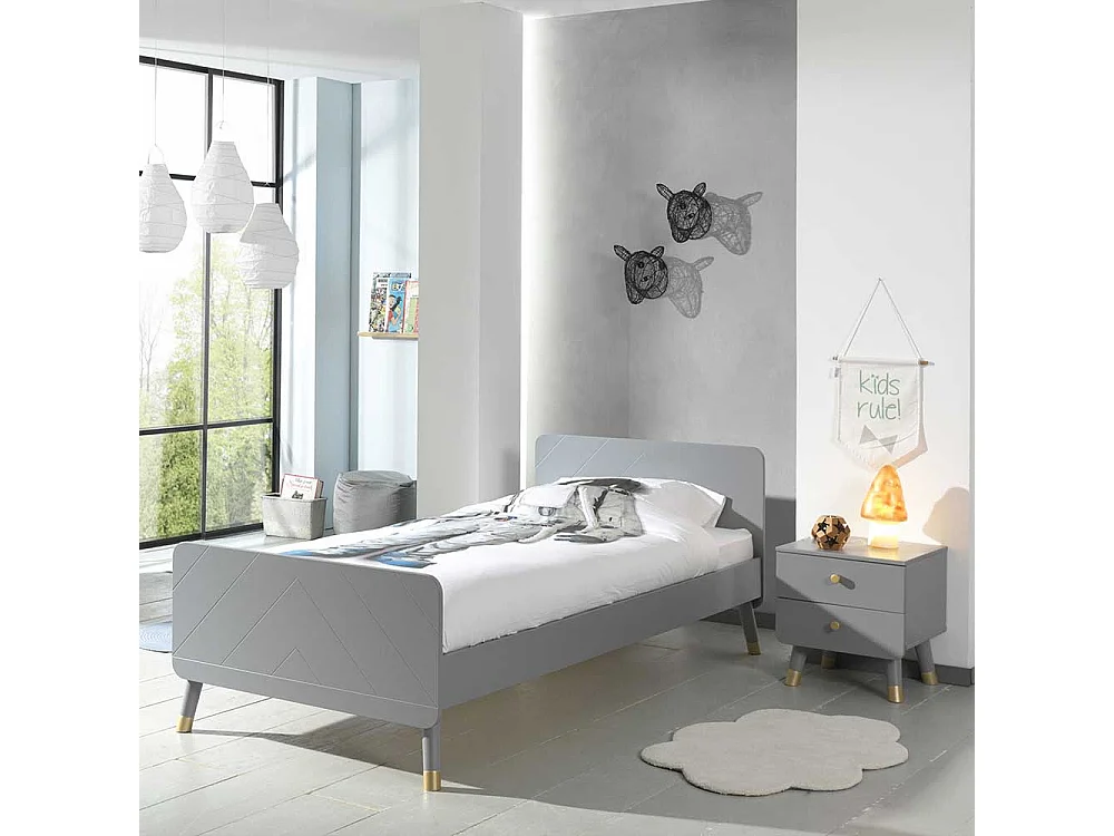 Jugendzimmer Bett in Grau und Goldfarben modern (zweiteilig)