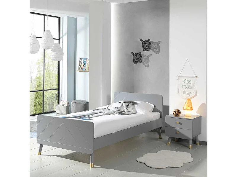Jugendzimmer Bett in Grau und Goldfarben modern (zweiteilig)
