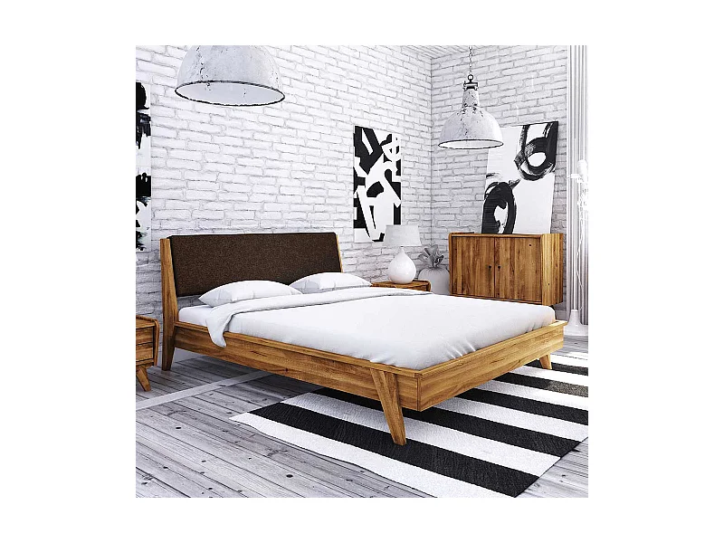 Doppelbett aus Wildeiche Massivholz Retrostil