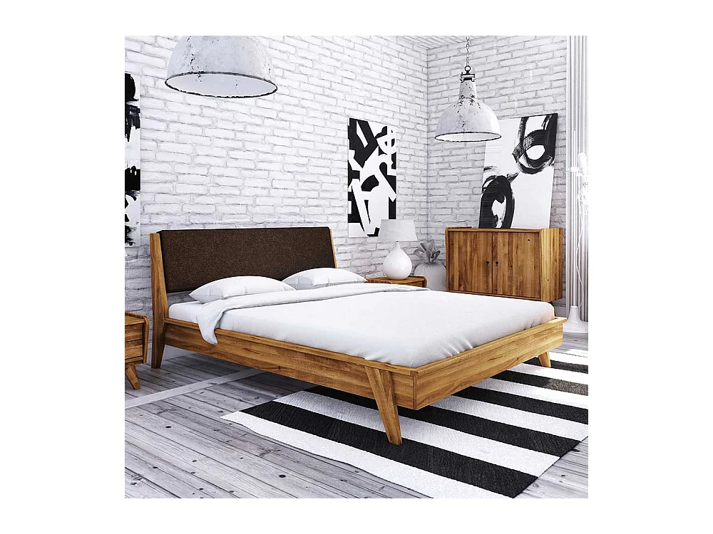 Doppelbett aus Wildeiche Massivholz Retrostil