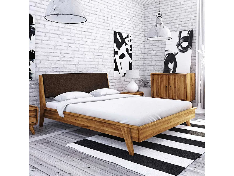 Doppelbett aus Wildeiche Massivholz Retrostil