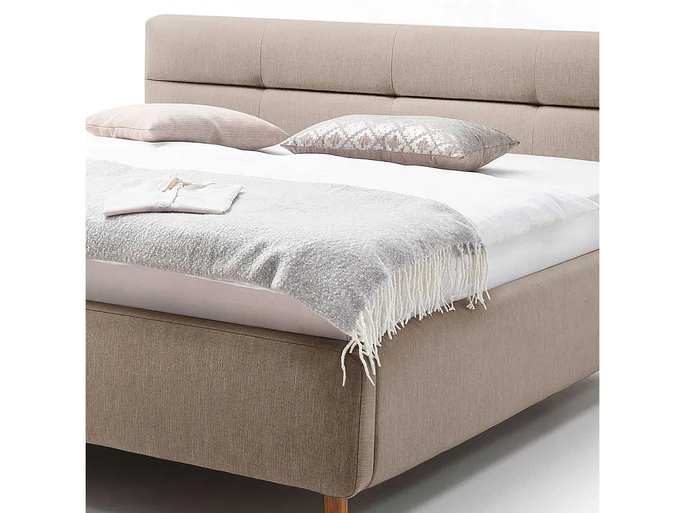 Doppeltbett in Beige Webstoff Bettkasten