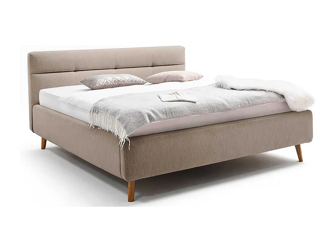Doppeltbett in Beige Webstoff Bettkasten