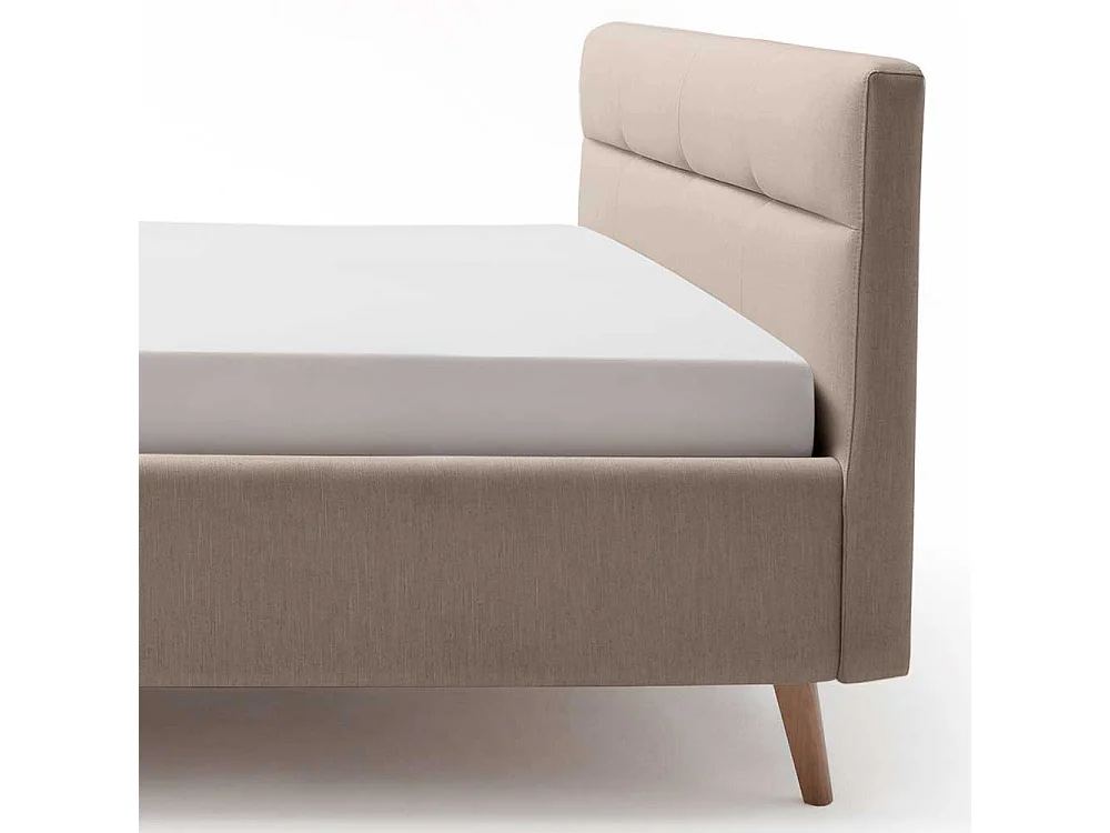 Doppeltbett in Beige Webstoff Bettkasten