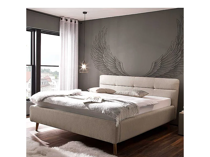 Doppeltbett in Beige Webstoff Bettkasten