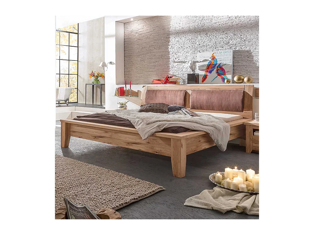 Komfortbett mit gepolstertem Kopfteil Eiche