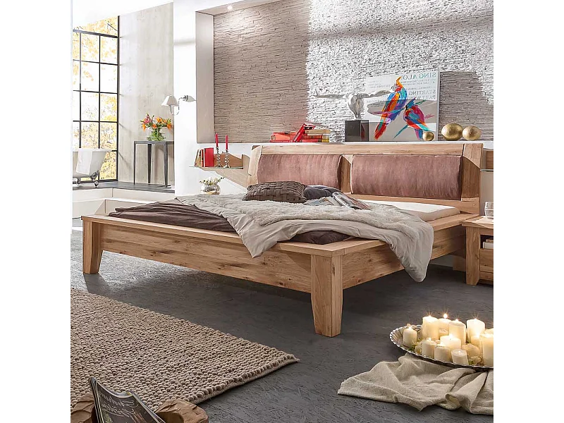 Komfortbett mit gepolstertem Kopfteil Eiche