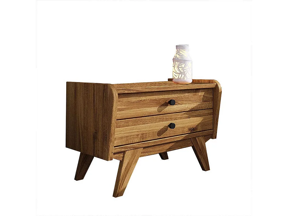 Doppelbett aus Wildeiche Massivholz Retrostil (dreiteilig)