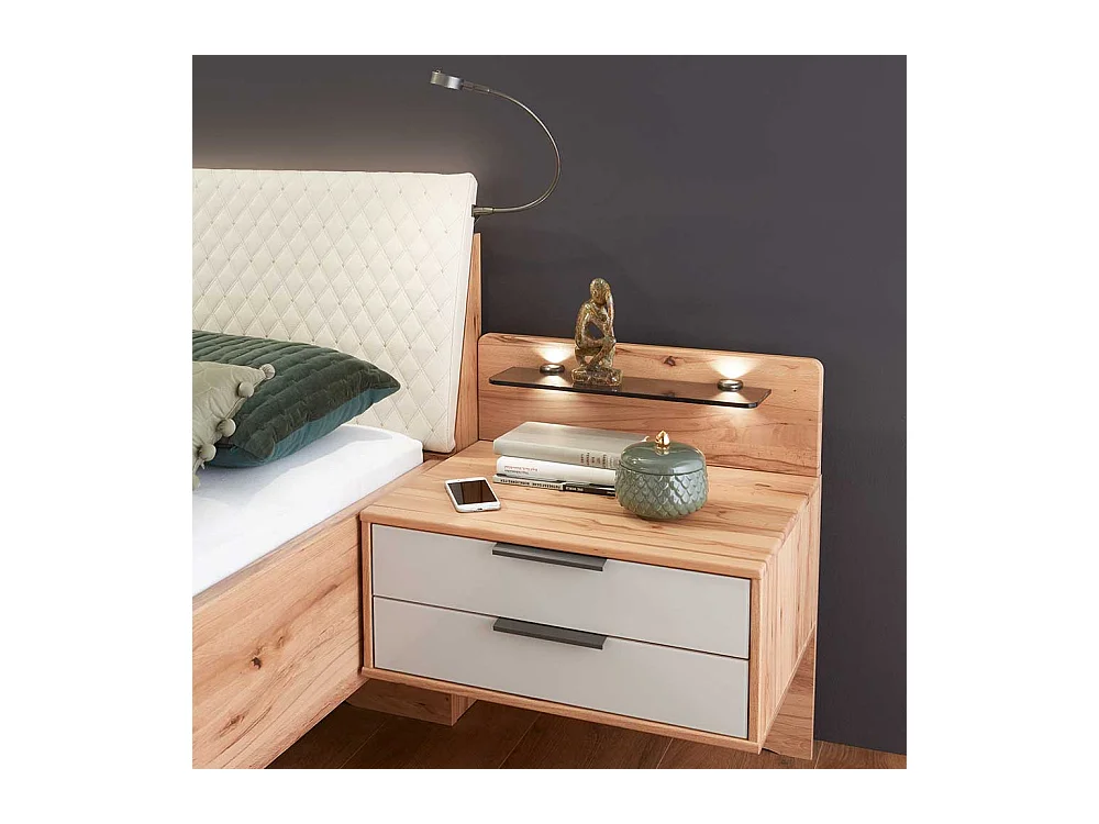 Bettgestell in Kernbuchefarben LED Beleuchtung (dreiteilig)